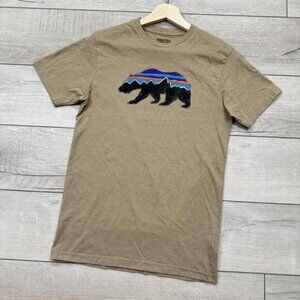Patagonia Fitz Roy Bear T-Shirt Brown Sz Small Organic Cotton Logo Graphic Tee